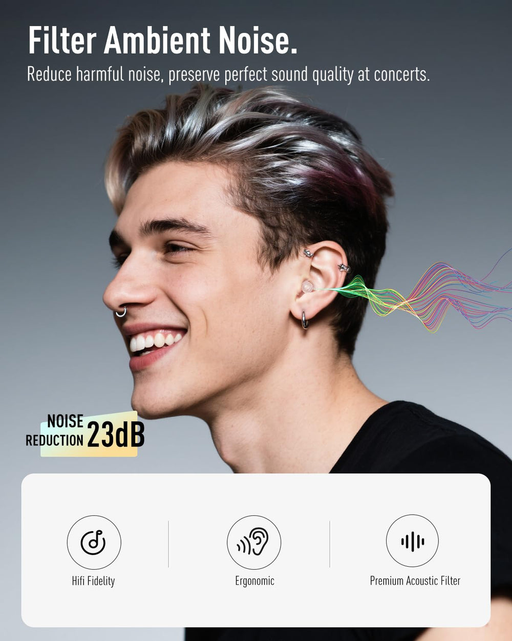 Hearprotek ear plugs available in small and standard sizes for a secure fit