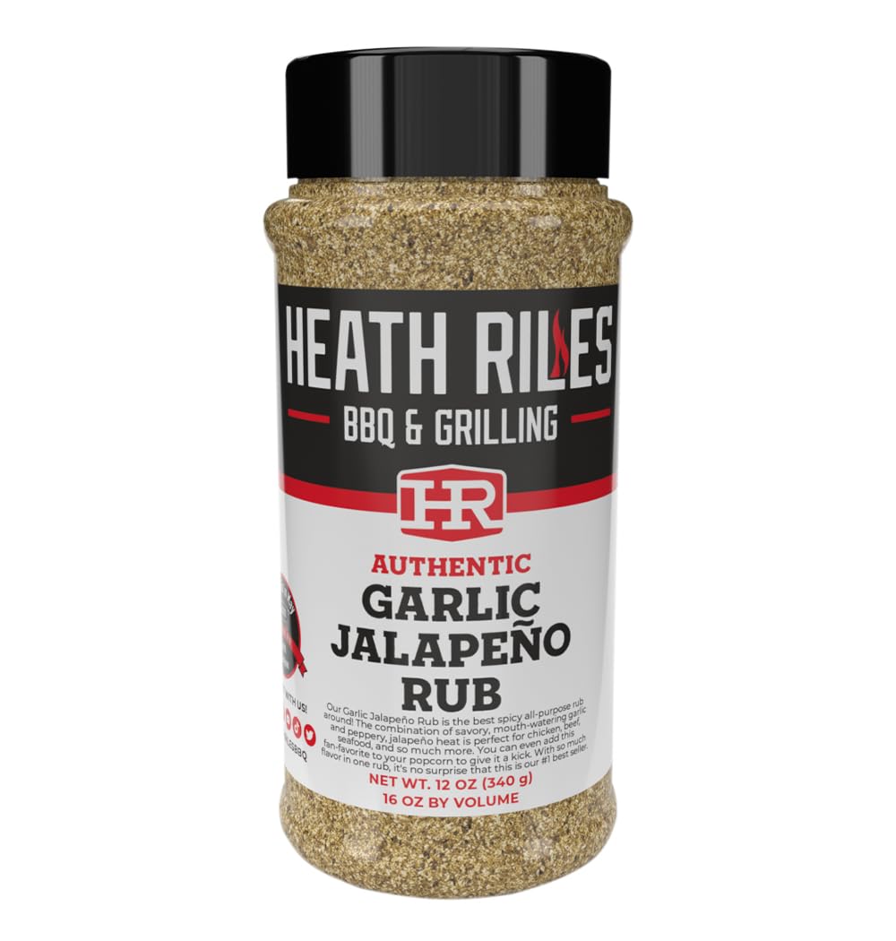 Heath Riles BBQ Garlic Jalapeño bottle pour shows bold seasoning for quick flavor boosts.