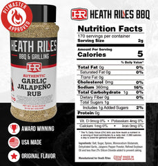 Heath Riles BBQ Garlic Jalapeño ribs prep shows even coating for savory smoke.