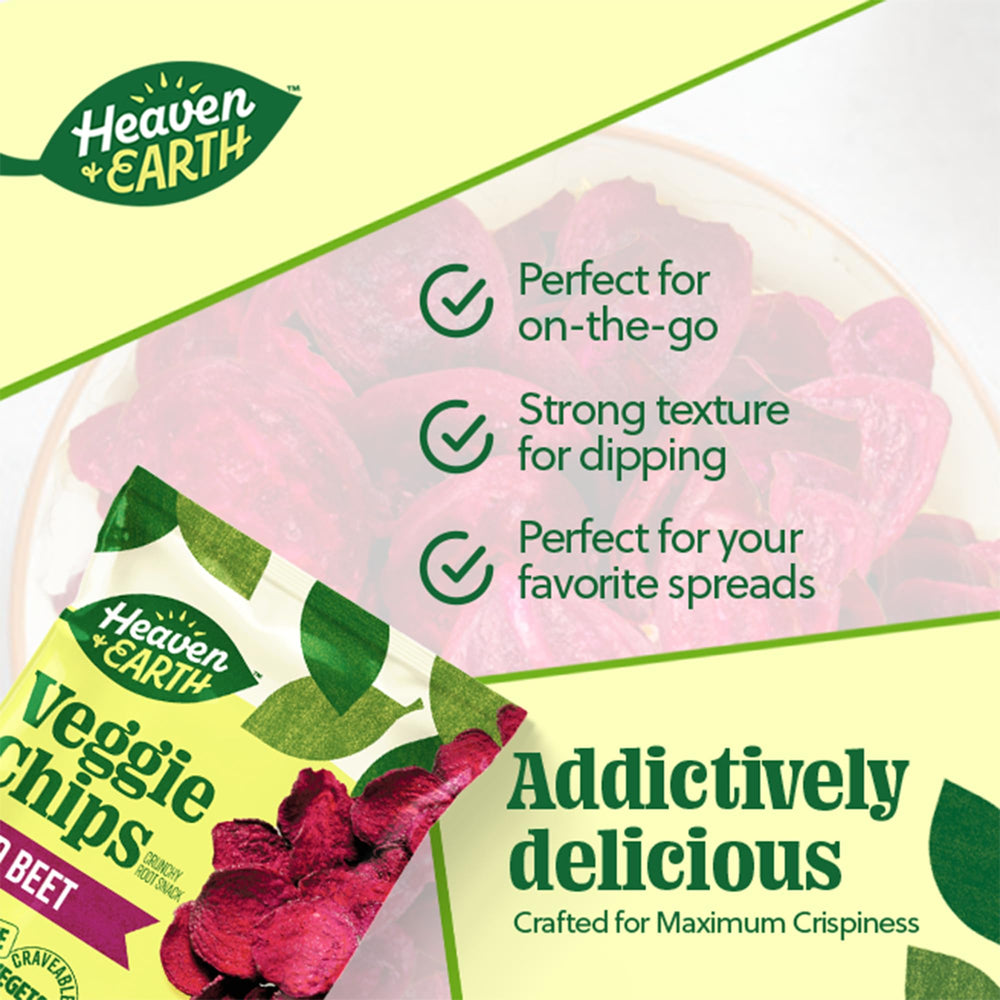 HEAVEN & EARTH Beet Chips show gluten-free and kosher certification.