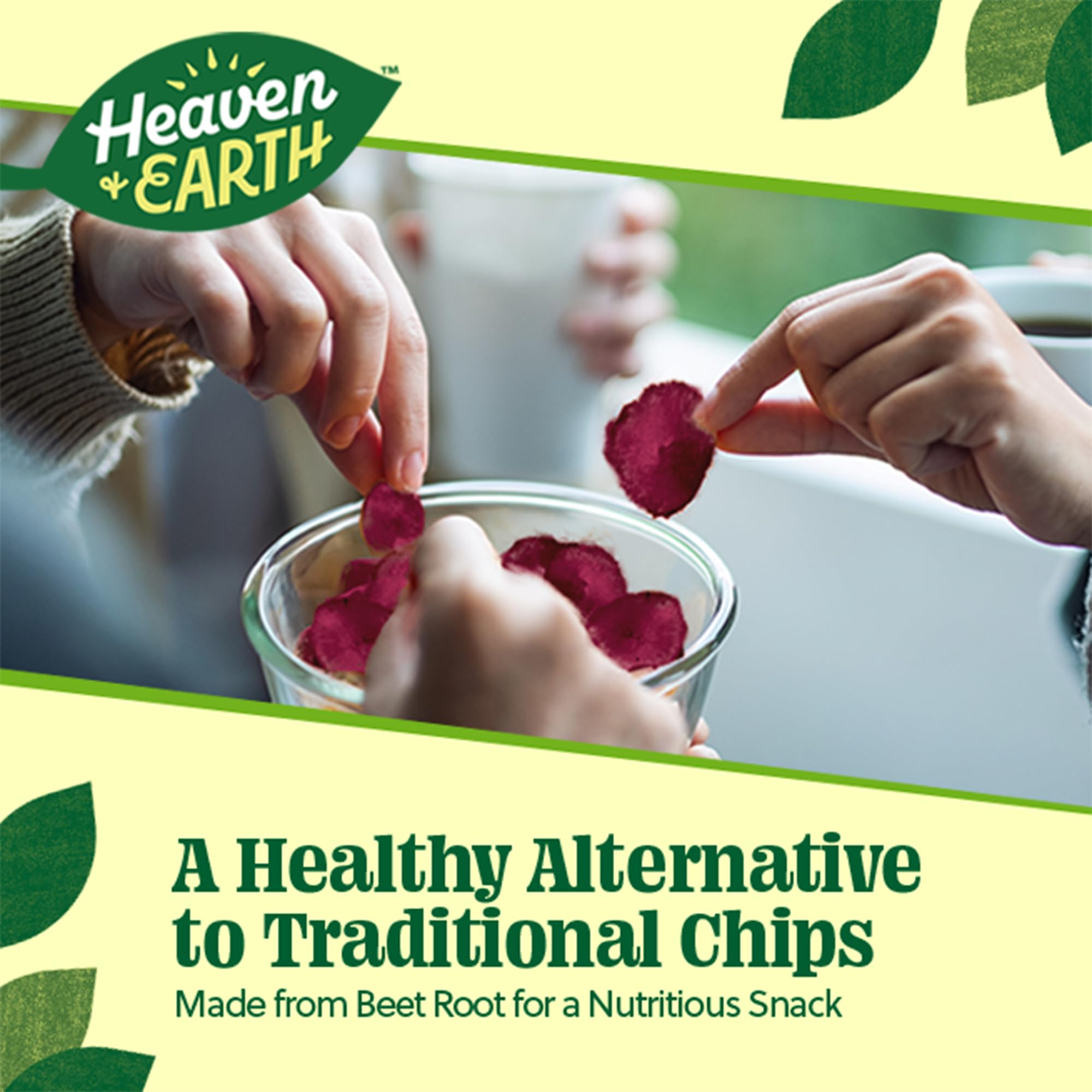 HEAVEN & EARTH Beet Chips nutrition label with serving information.