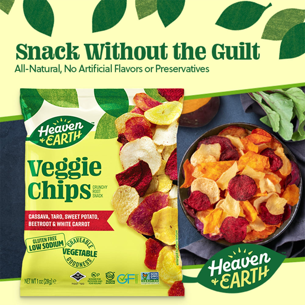 Artisanal Heaven & Earth Veggie Chips slices highlight natural flavors and texture.