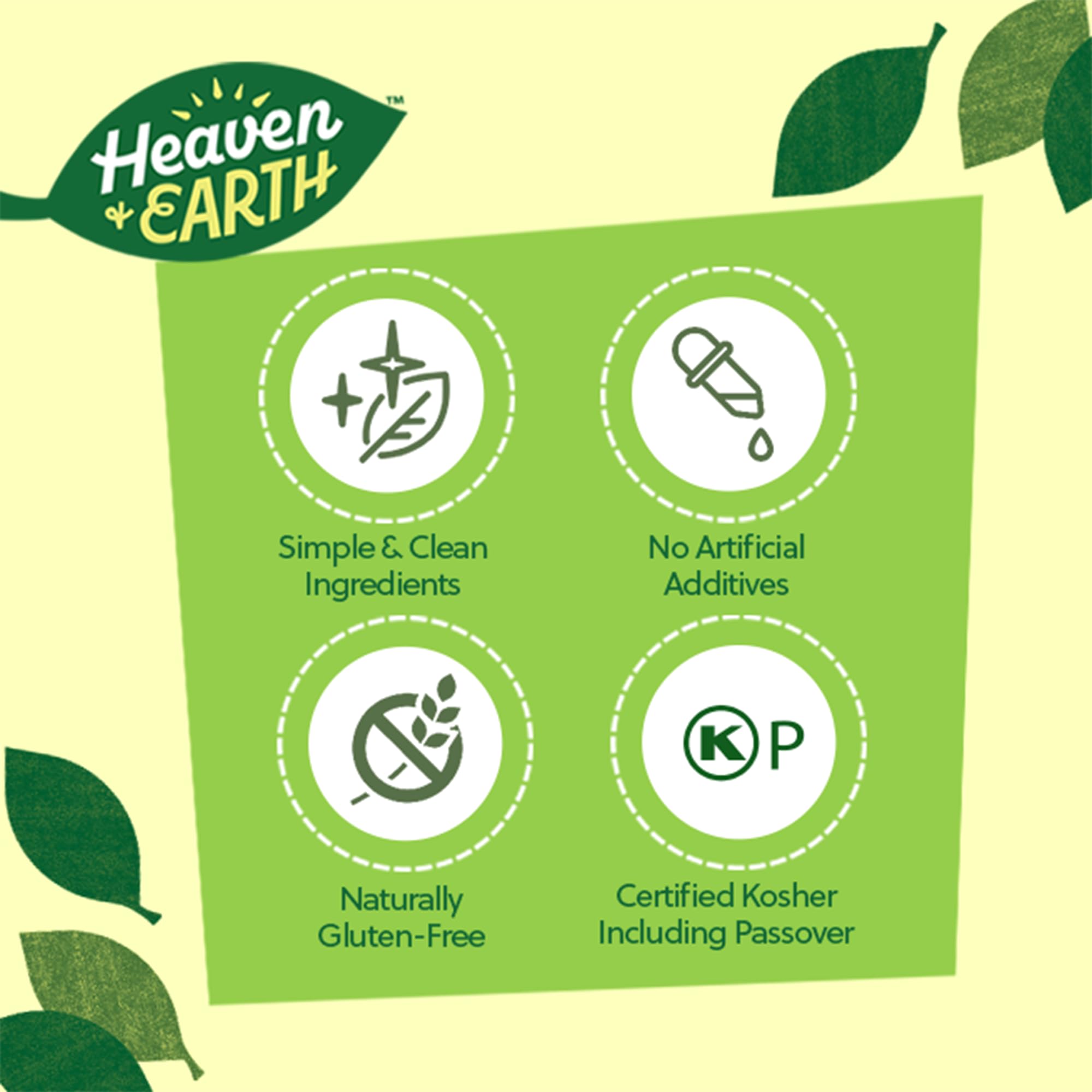 Kosher-certified, non-GMO Heaven & Earth Veggie Chips packaging label.