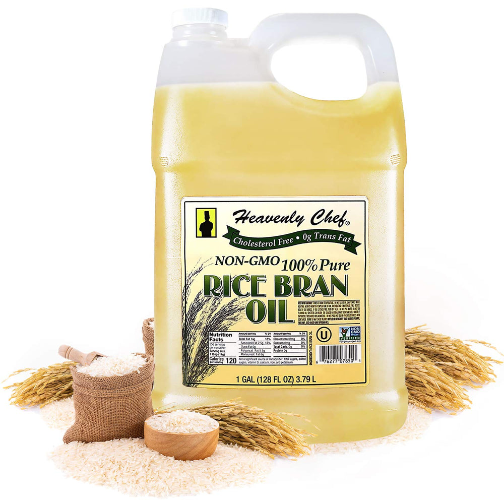 Heavenly Chef Rice Bran Oil 1gal bottle pour, creates smooth dressings