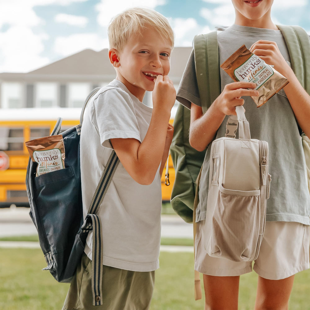 Heavenly Hunks mom-friendly snack pack in lunchbox for busy days.