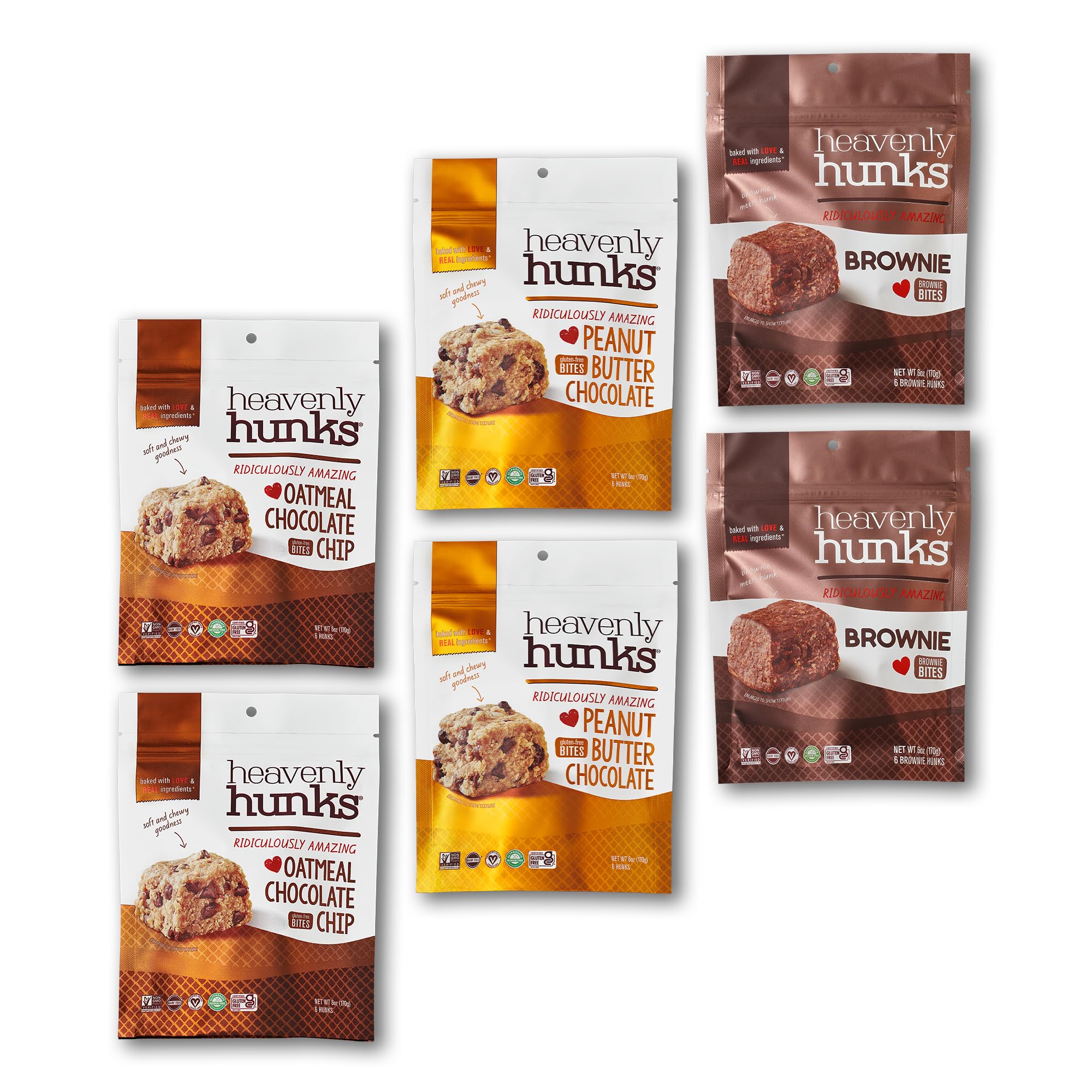 Heavenly Hunks variety pack Oatmeal Chocolate Chip square, chewy and portable for on-the-go snacking