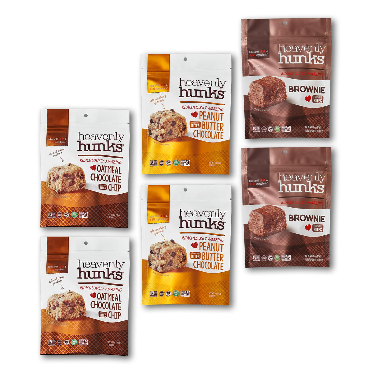 Heavenly Hunks variety pack Oatmeal Chocolate Chip square, chewy and portable for on-the-go snacking