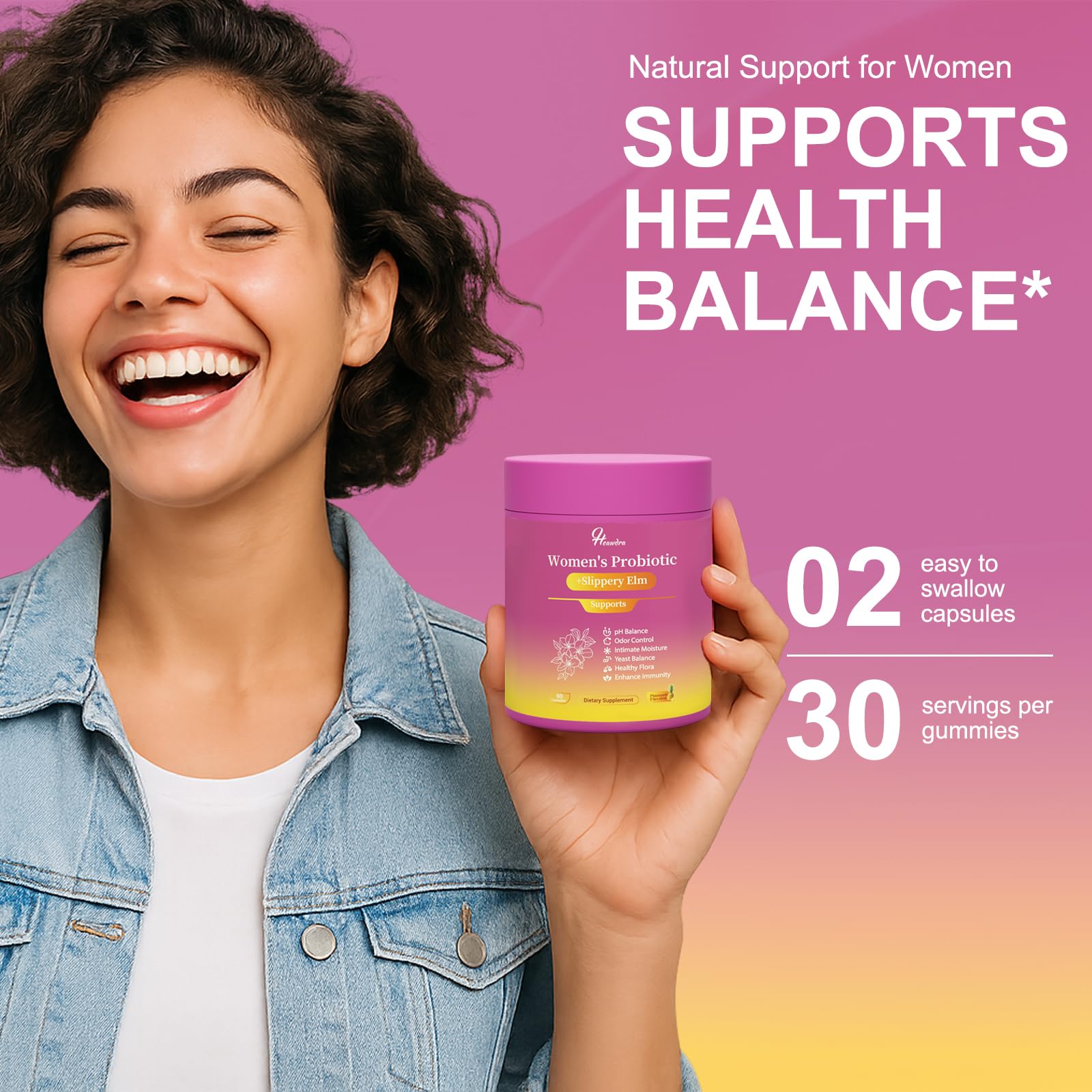 Heawdra Her Juicy back label close-up with ingredients and benefits