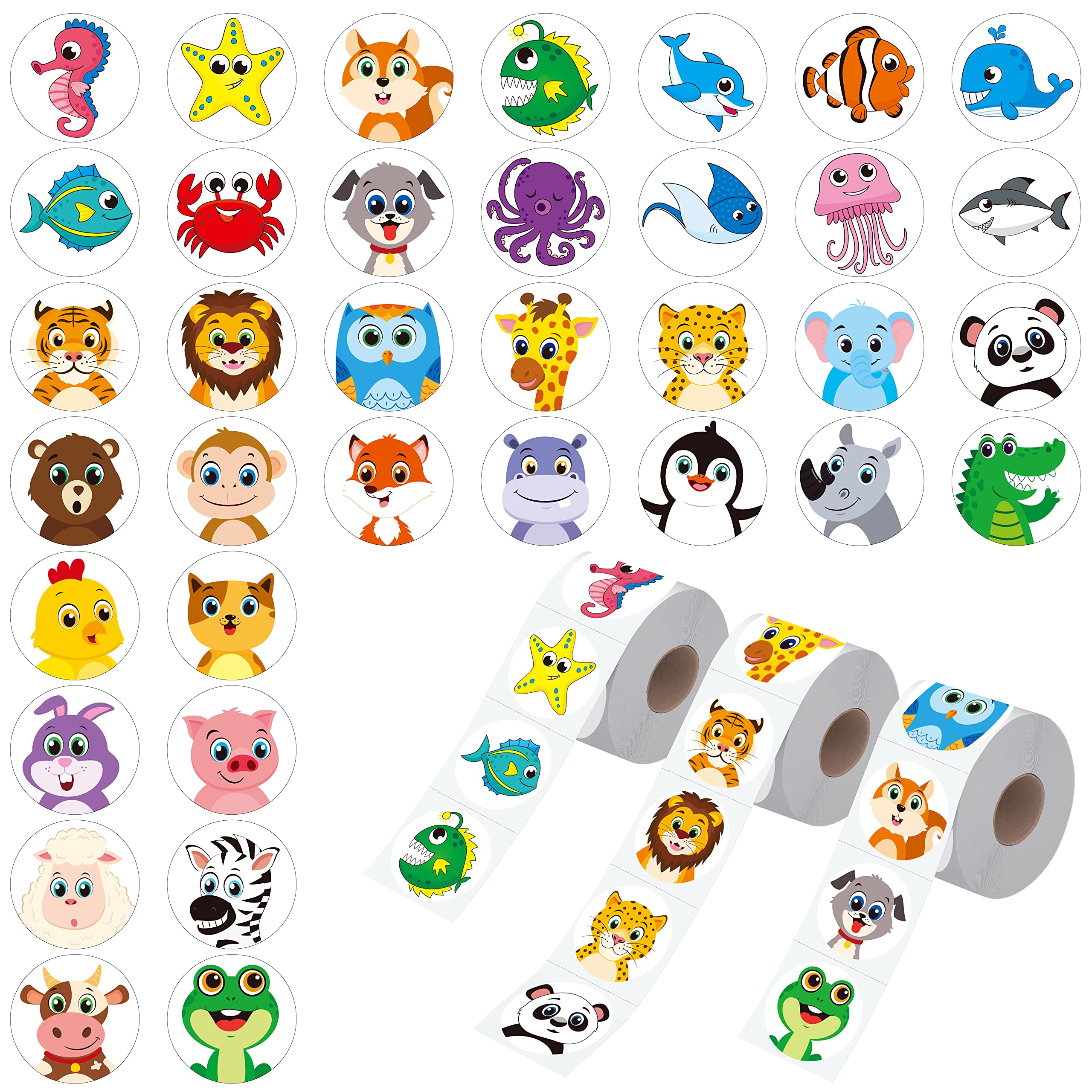 Hebayy round animal stickers three-roll perforated design for quick classroom rewards.