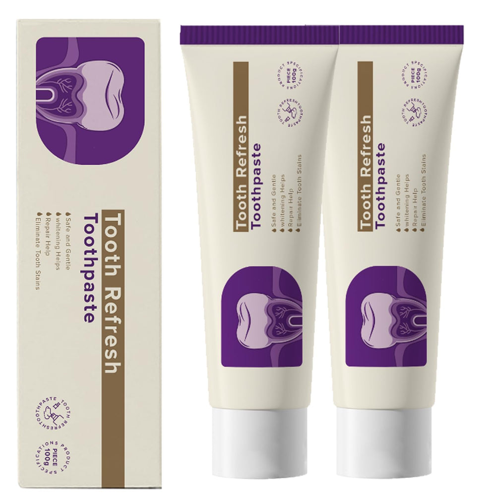 HEDGAUCP Tooth Refresh toothpaste tubes front, natural formula for fresh breath.