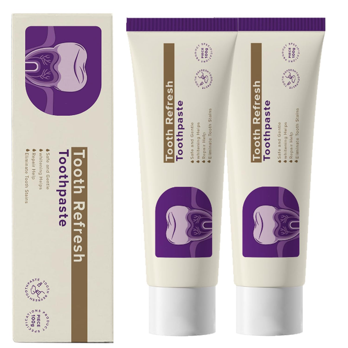 HEDGAUCP Tooth Refresh toothpaste tubes front, natural formula for fresh breath.