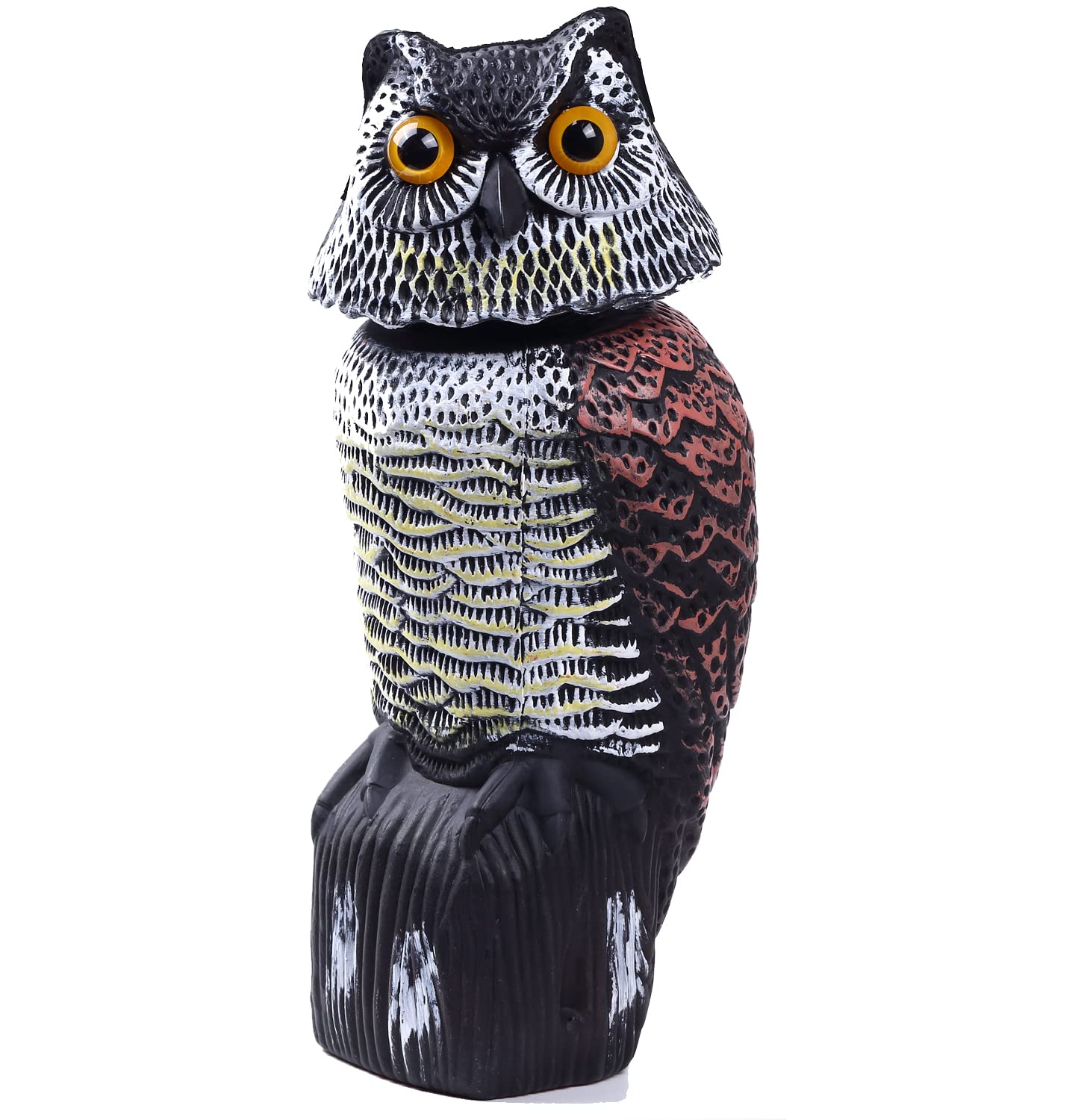 Hedoc fake owl decoy with rotating head deters birds from fruit trees
