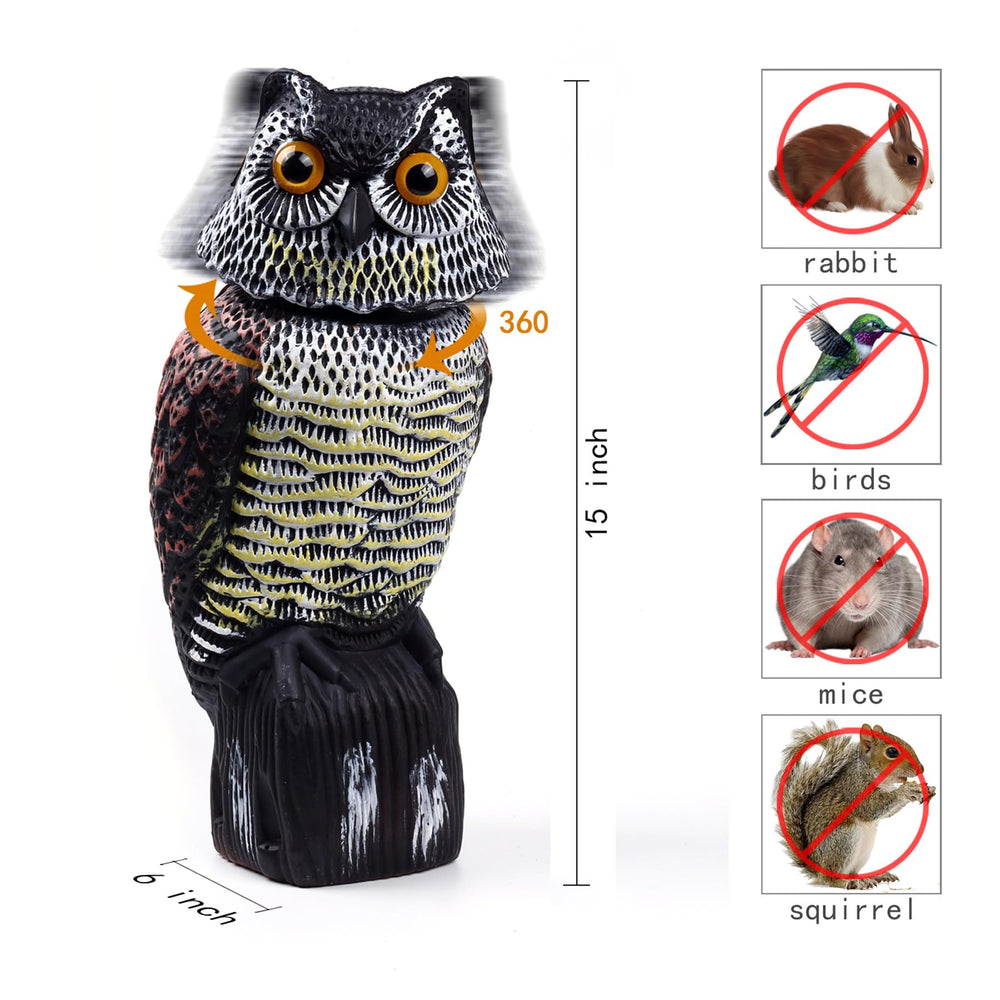Hedoc owl statue in motion guards patios against pigeons