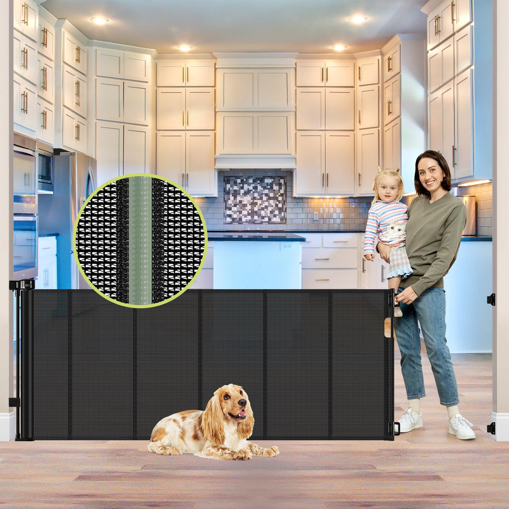 HEELALBABY reinforced 80inch gate mesh secures wide openings for babies and pets.