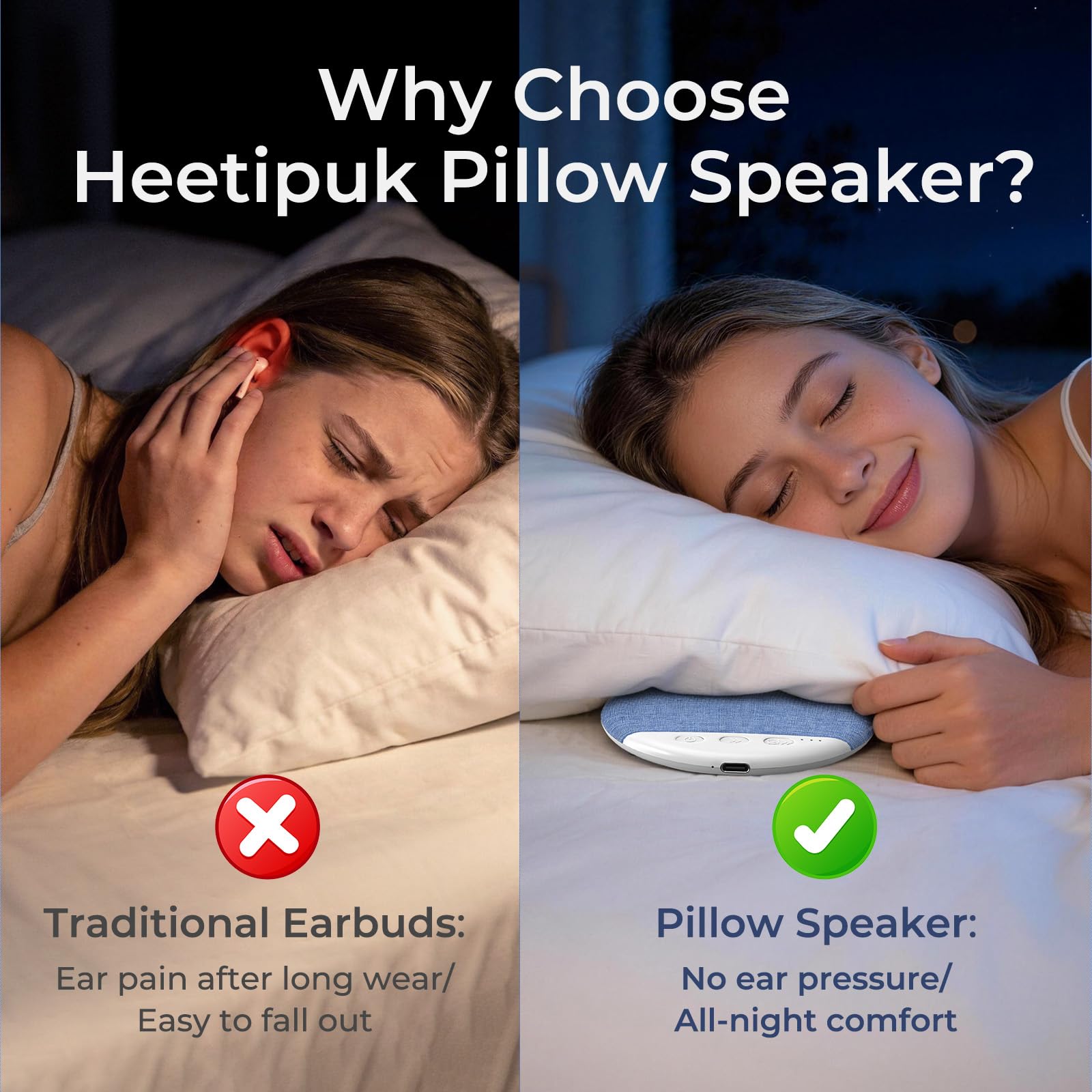 heetipuk 2026 pillow speaker bluetooth 6 0 connection for stable wireless playback