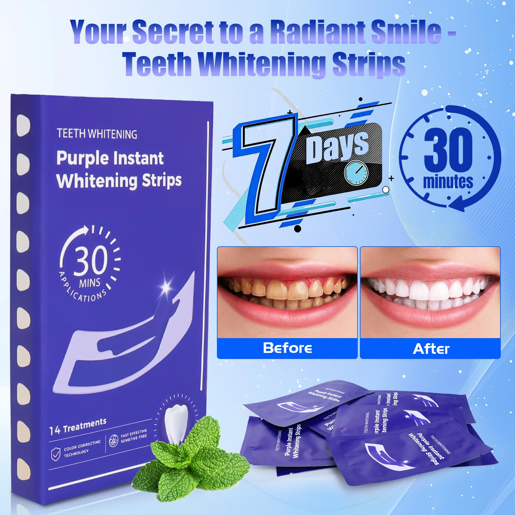 HEGVGVB mint flavor whitening strips for fresh breath.