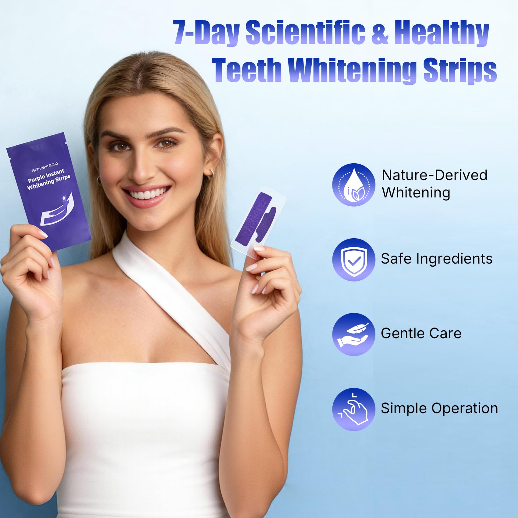 HEGVGVB whitening strips applied with 3D adhesive for secure fit.