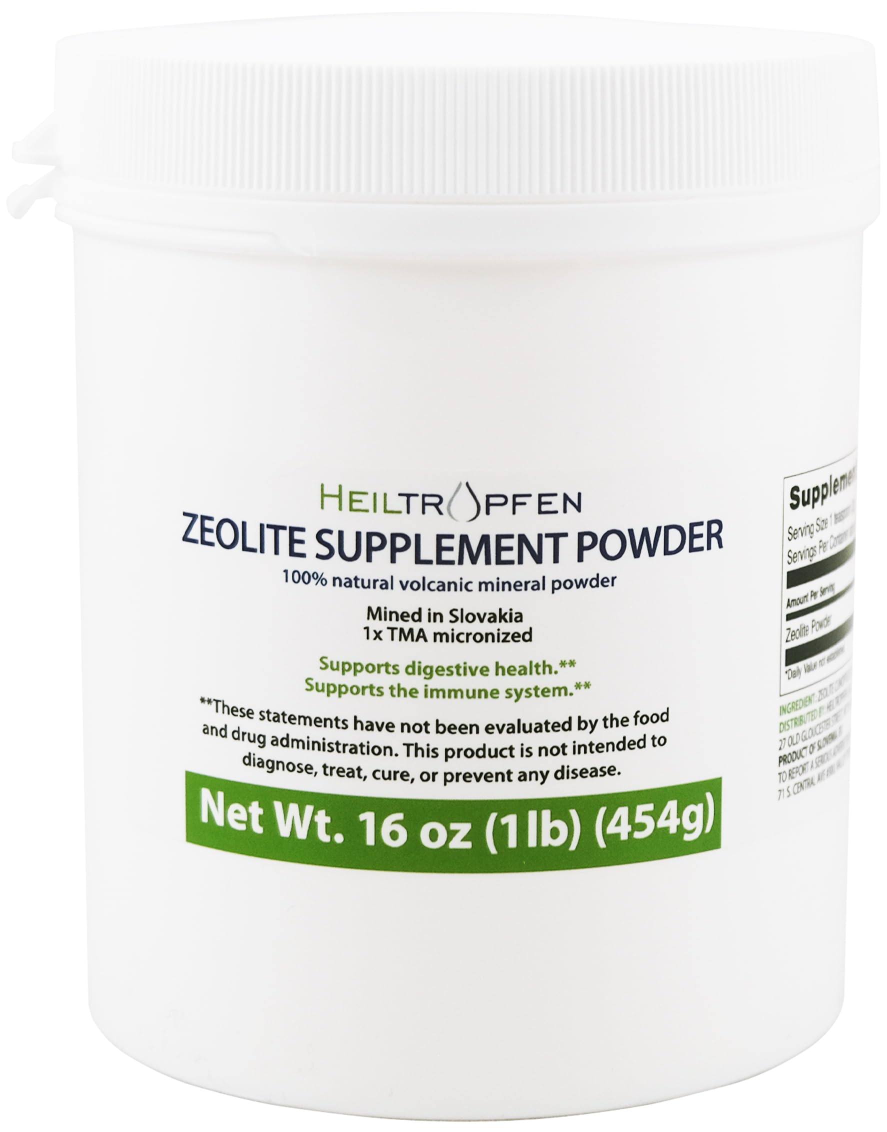 Heiltropfen Zeolite Powder bottle shown for daily wellness use