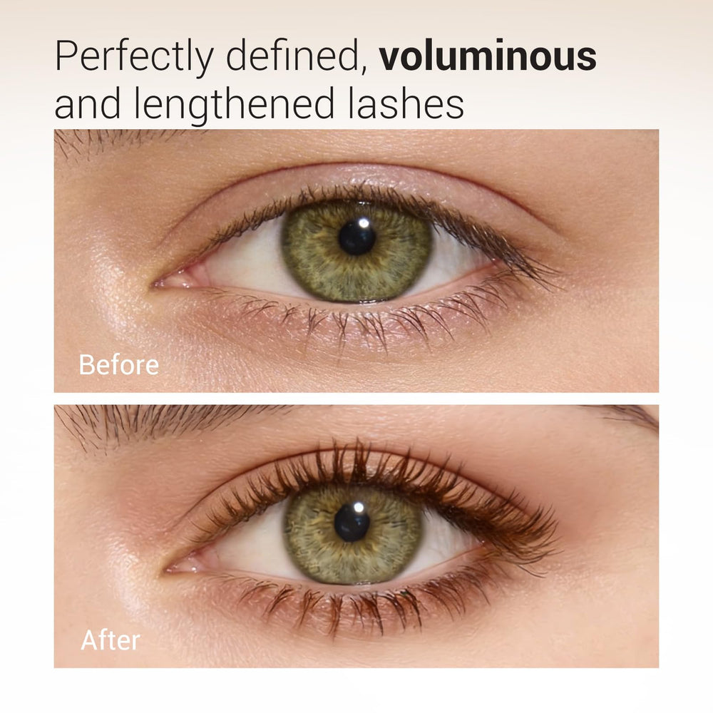 Close-up of HEIMISH Dailism Smudge Stop Mascara on lashes showing natural brown shade