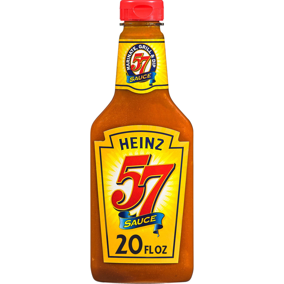 Heinz 57 Original Sauce bottle ready to pour over steaks