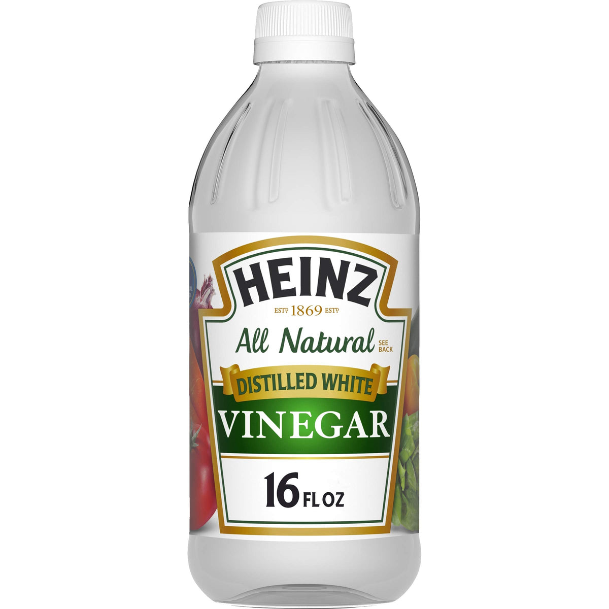 HEINZ All-Natural Distilled White Vinegar pour on a clean counter for crisp marinades.