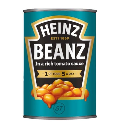 HEINZ Baked Beans 415g 4 Pack label closeup with classic tomato sauce