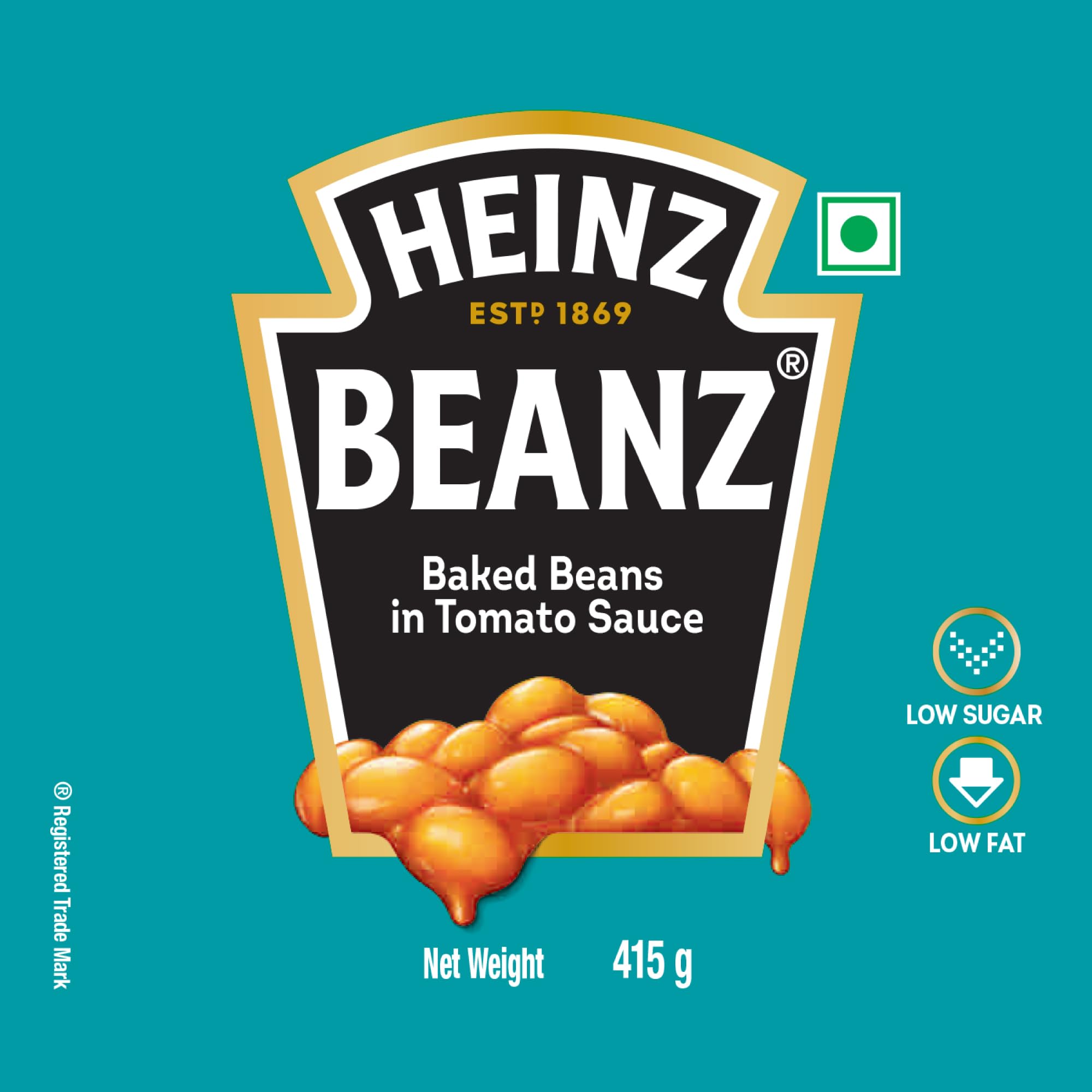 Six-pack of Heinz Beanz on display, a pantry staple for easy meals.