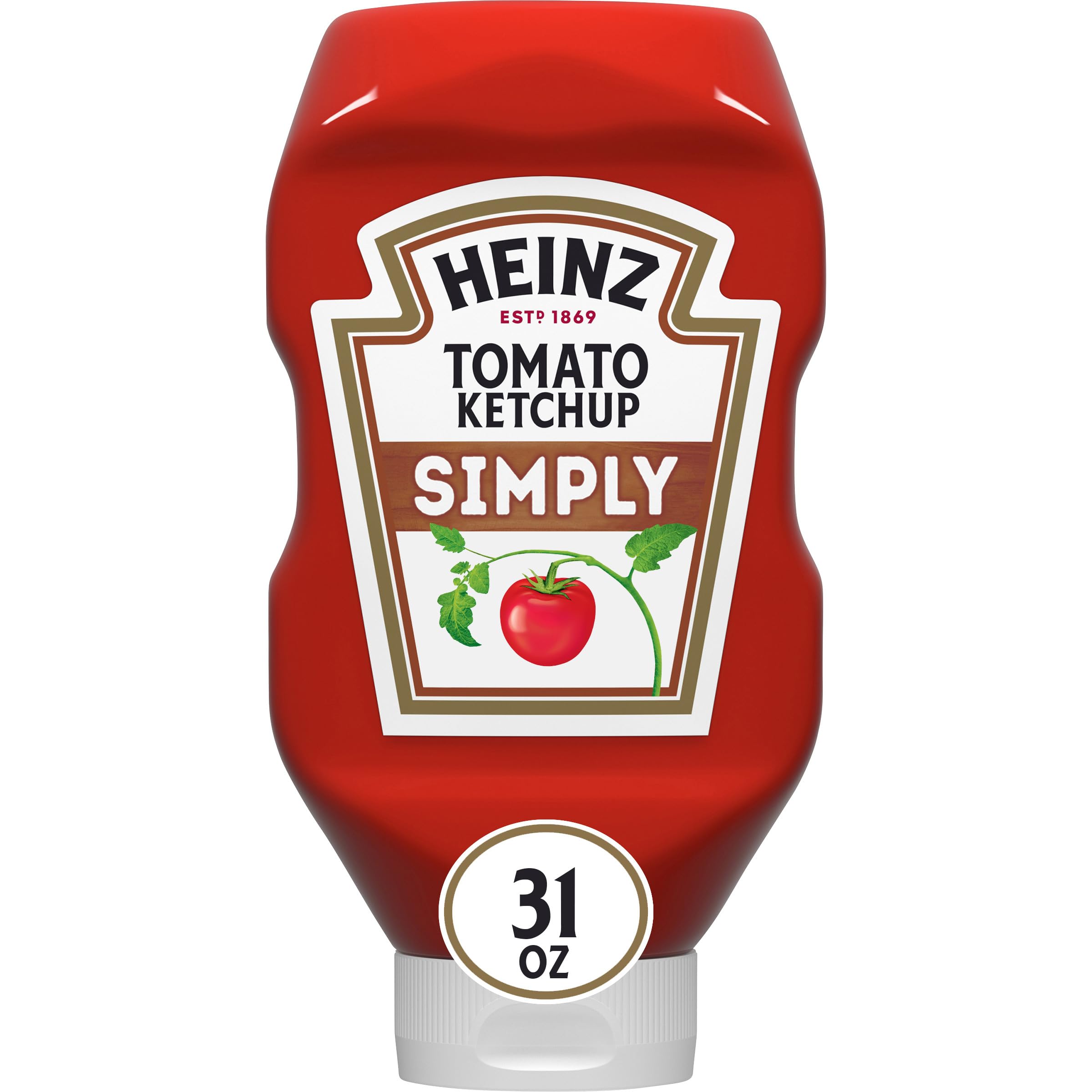 Heinz Simply Tomato Ketchup 31oz bottle ready for family meals with steady squeeze.