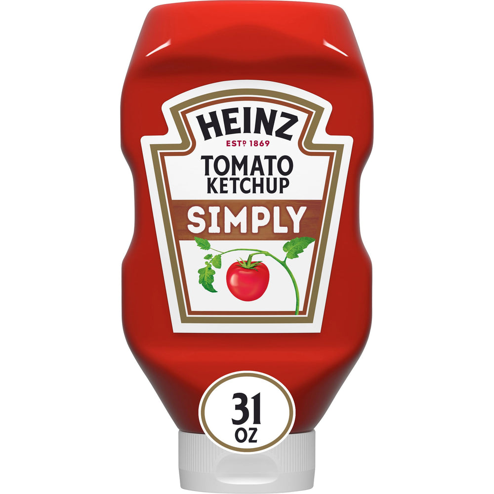 Heinz Simply Tomato Ketchup 31oz bottle ready for family meals with steady squeeze.