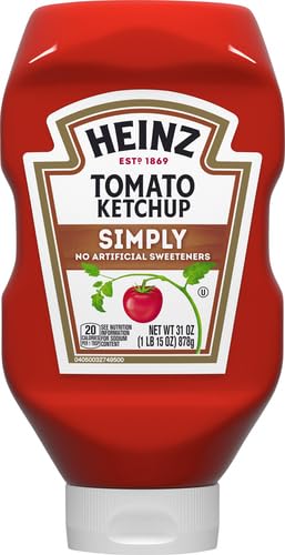 Heinz Simply Tomato Ketchup flip-cap bottle showing easy reseal after use.