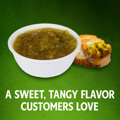 HEINZ Sweet Relish on a hot dog topping.