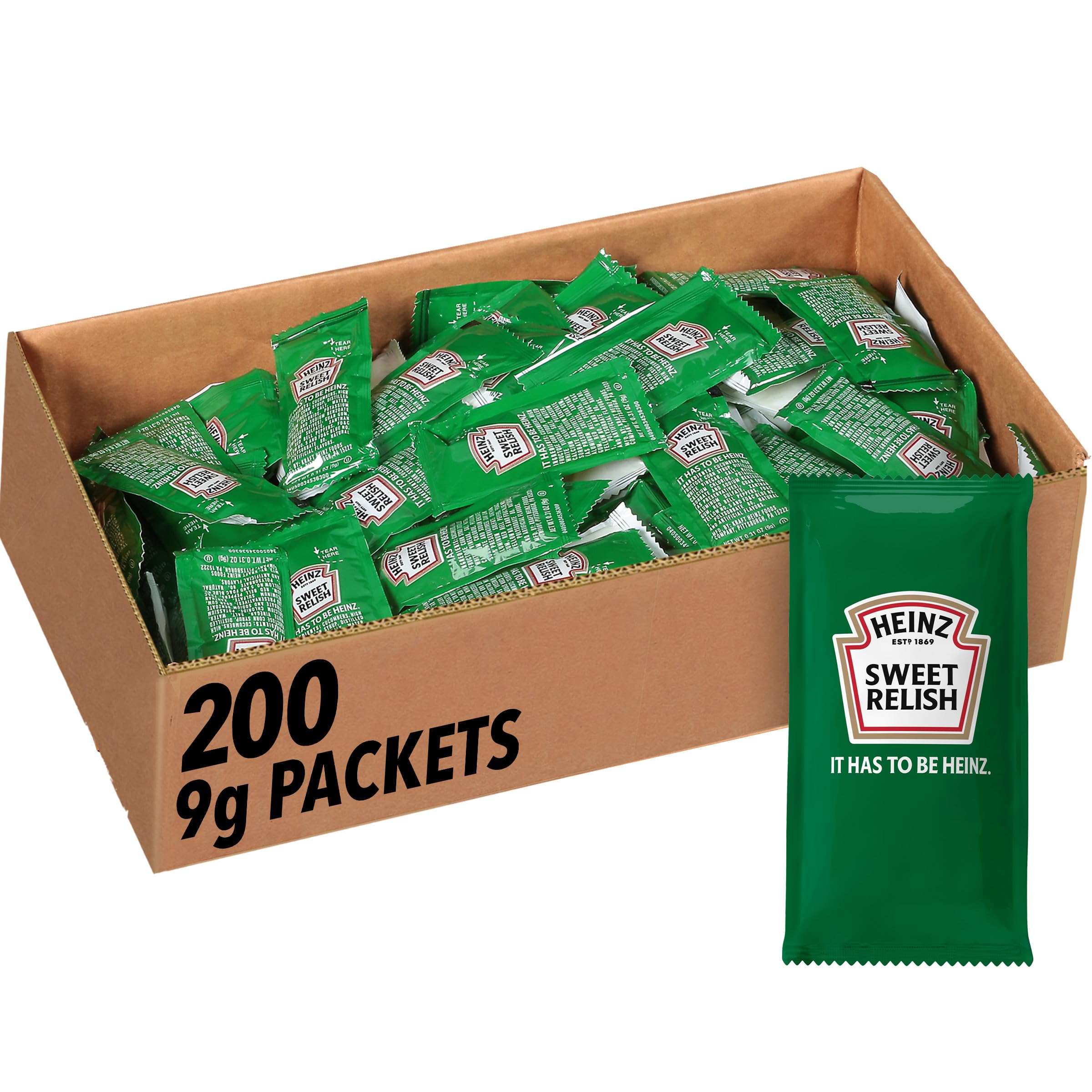 HEINZ Sweet Relish single-serve packet 9g for quick on-the-go flavor.