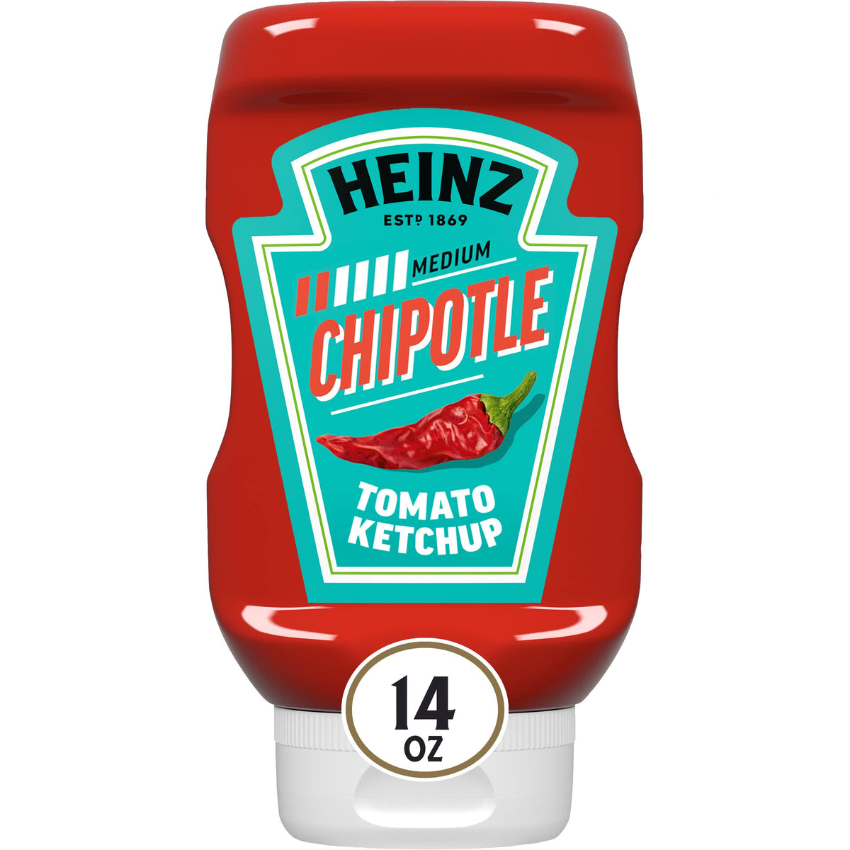 Heinz Tomato Ketchup Blended With Chipotle bottle pour for smoky flavor.