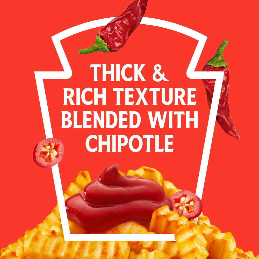 Squeeze bottle of Heinz Chipotle Ketchup for mess-free serving.