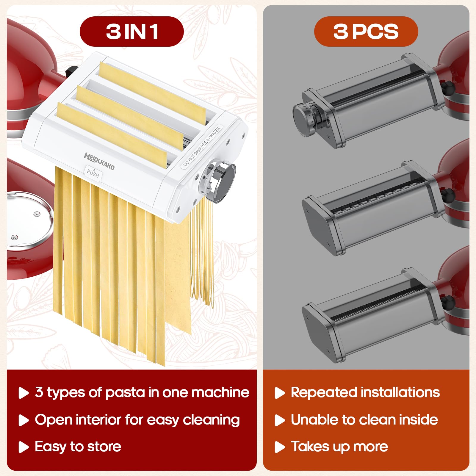 Heiolkako fettuccine cutter creates wide pasta ribbons