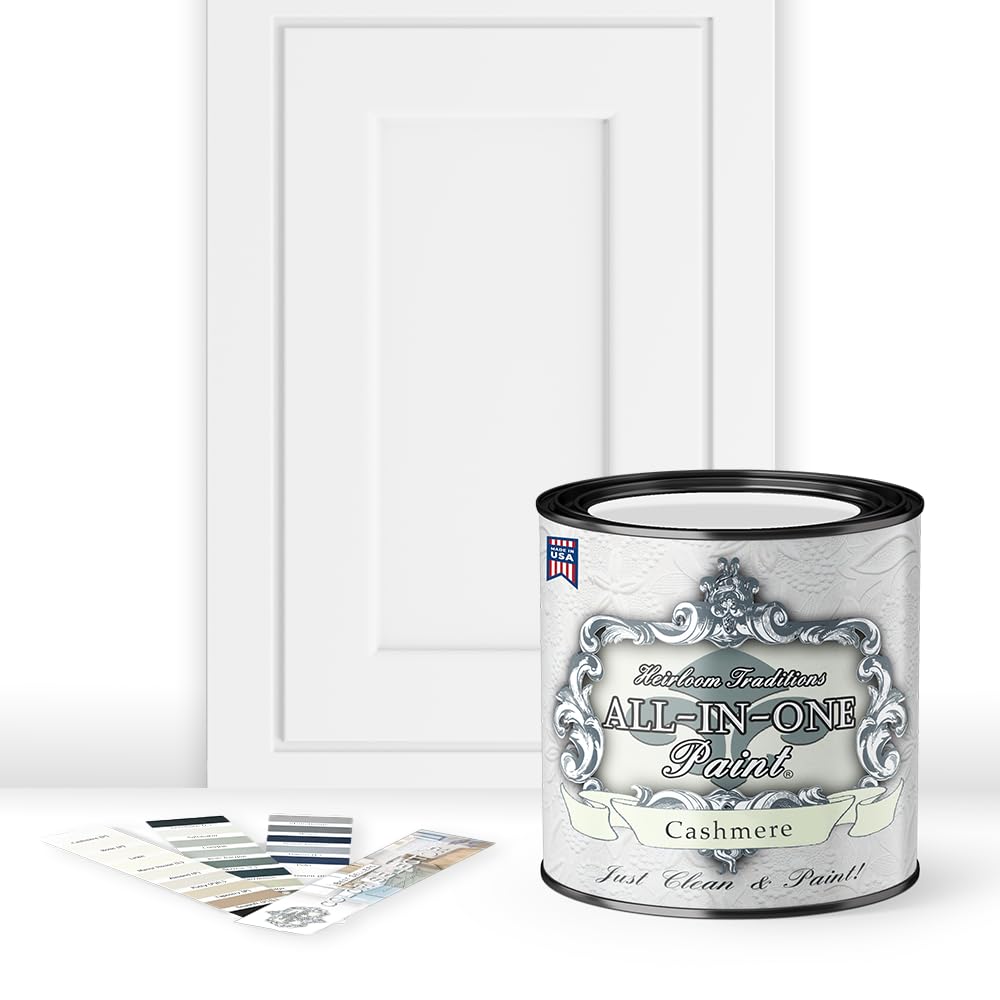 Heirloom Traditions Cashmere true white bottle shows ALL-IN-ONE paint for cabinets and furniture