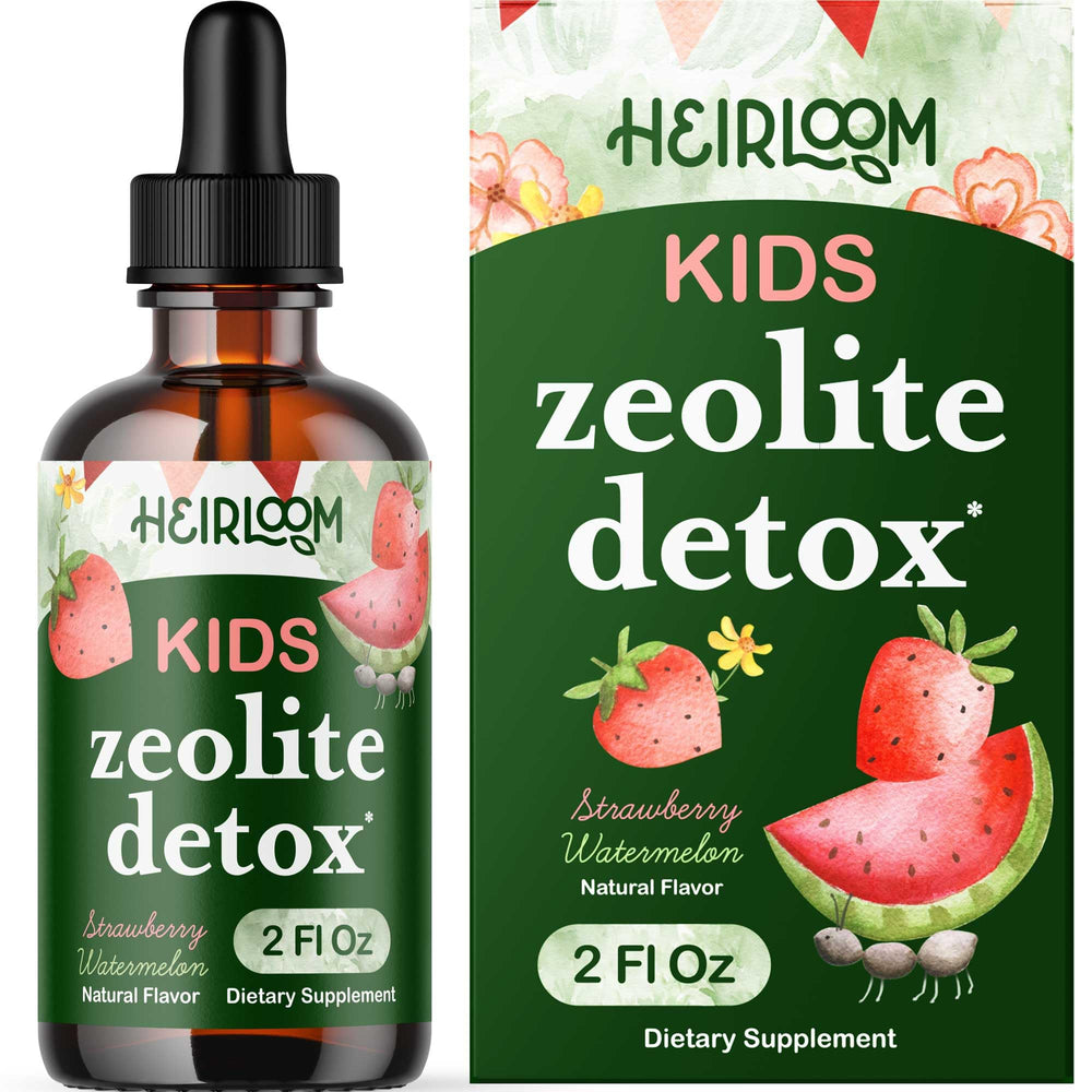 Heirloom Zeolite Detox for Kids bottle ready for a gentle daily wellness routine.