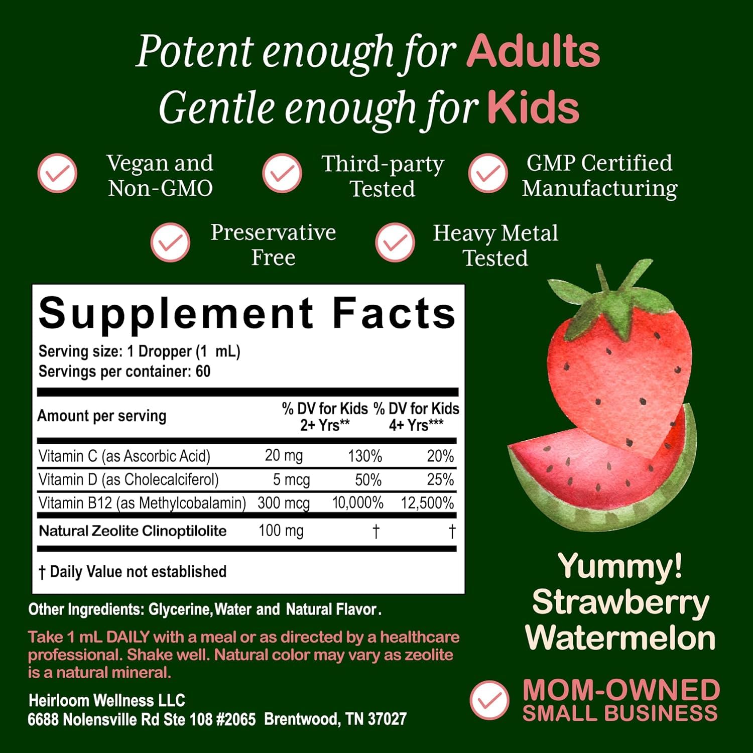 Heirloom Zeolite Detox for Kids strawberry watermelon flavor makes daily routine enjoyable.