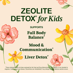 Strawberry watermelon flavor label on Heirloom Zeolite Detox for Kids supports kid-friendly taste.