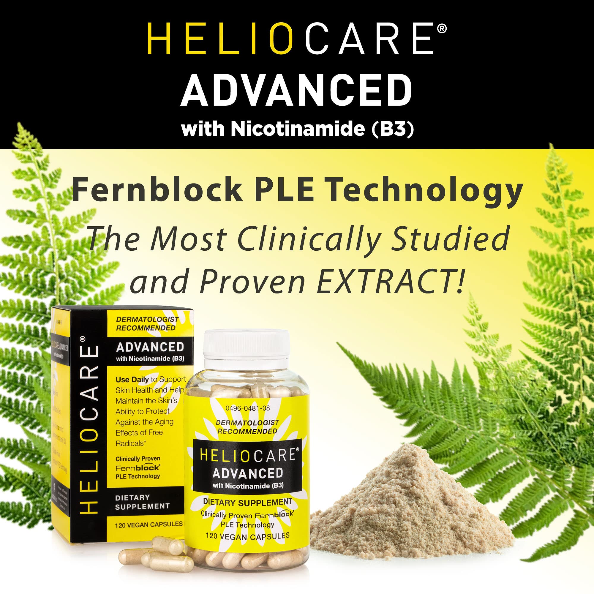 Heliocare Advanced Niacin B3 routine shown in outdoor sun scene.