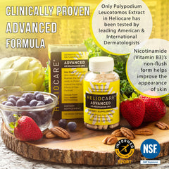 Heliocare Advanced two-capsule daily serving shown for daily use.