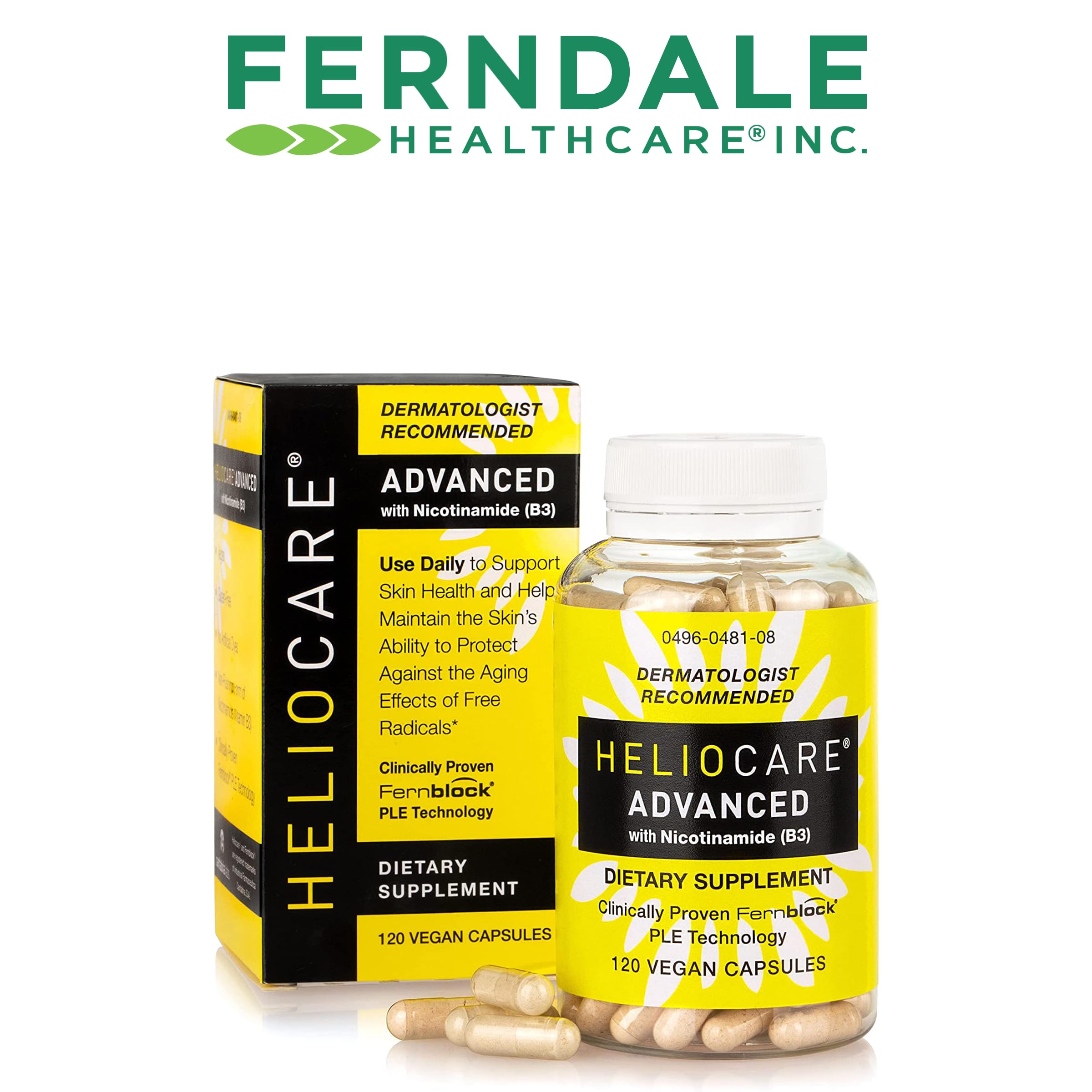 Heliocare vegan gluten-free label visible on packaging.