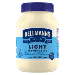 Hellmann's Light Mayonnaise bottle side view highlighting packaging and creamy promise