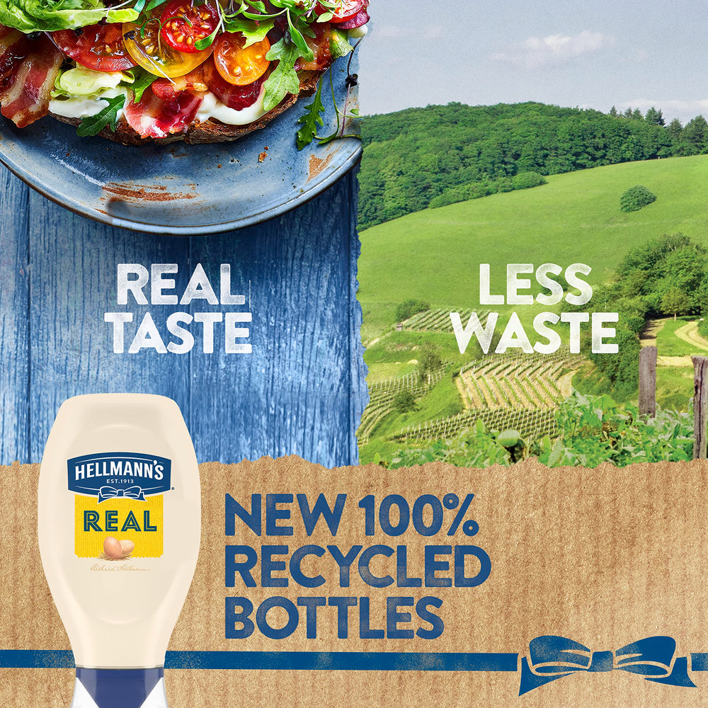 Hellmann's Real Mayonnaise on burger setup suggests rich flavor for juicy patties