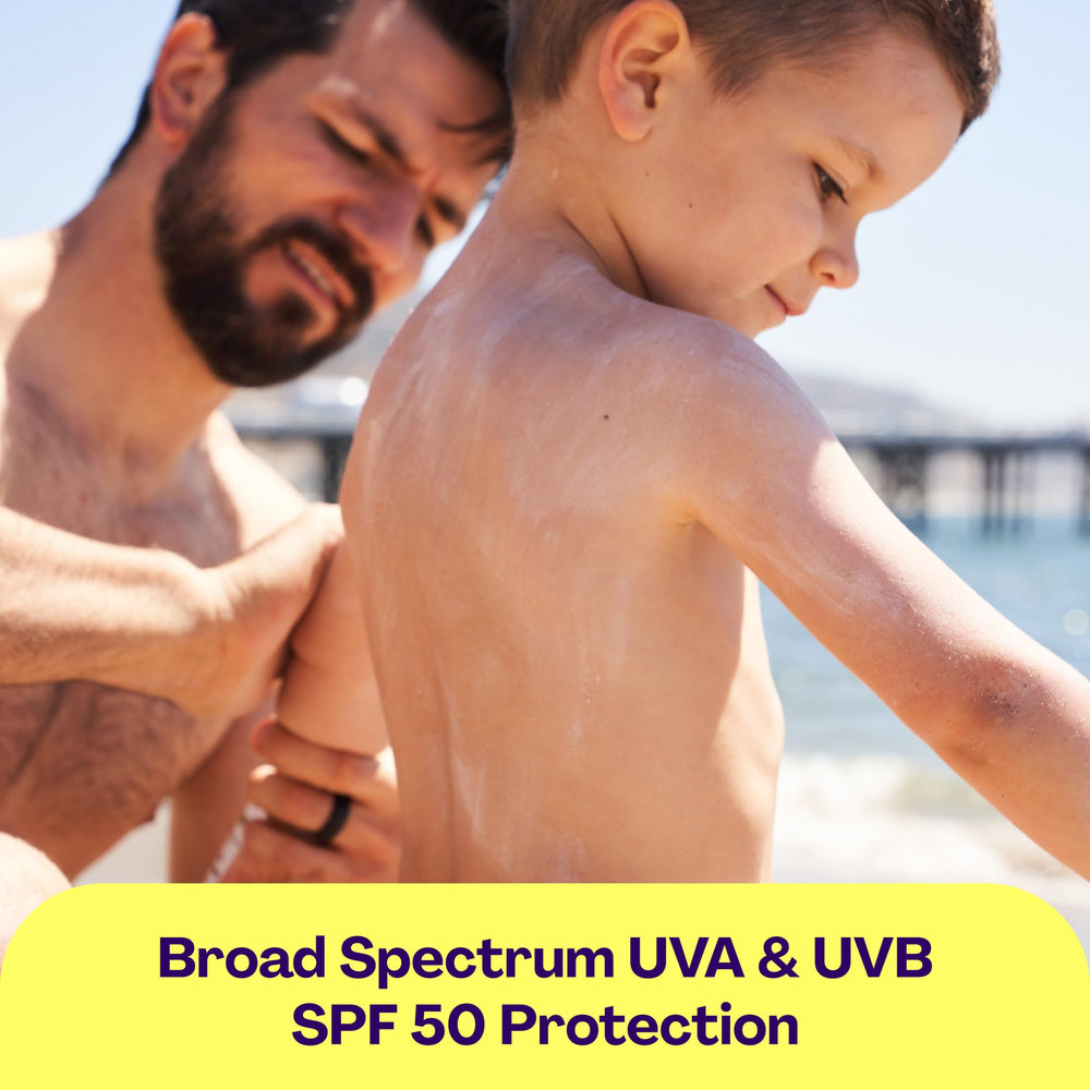 Hello Bello SPF 50 zinc-oxide coverage highlights gentle mineral protection.
