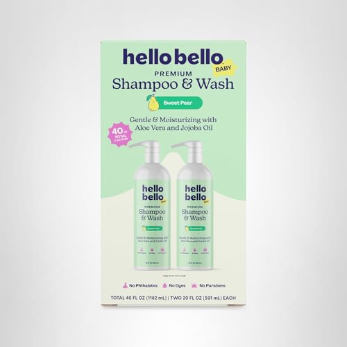 Hello Bello Sweet Pear set near bath towels illustrating a convenient family routine