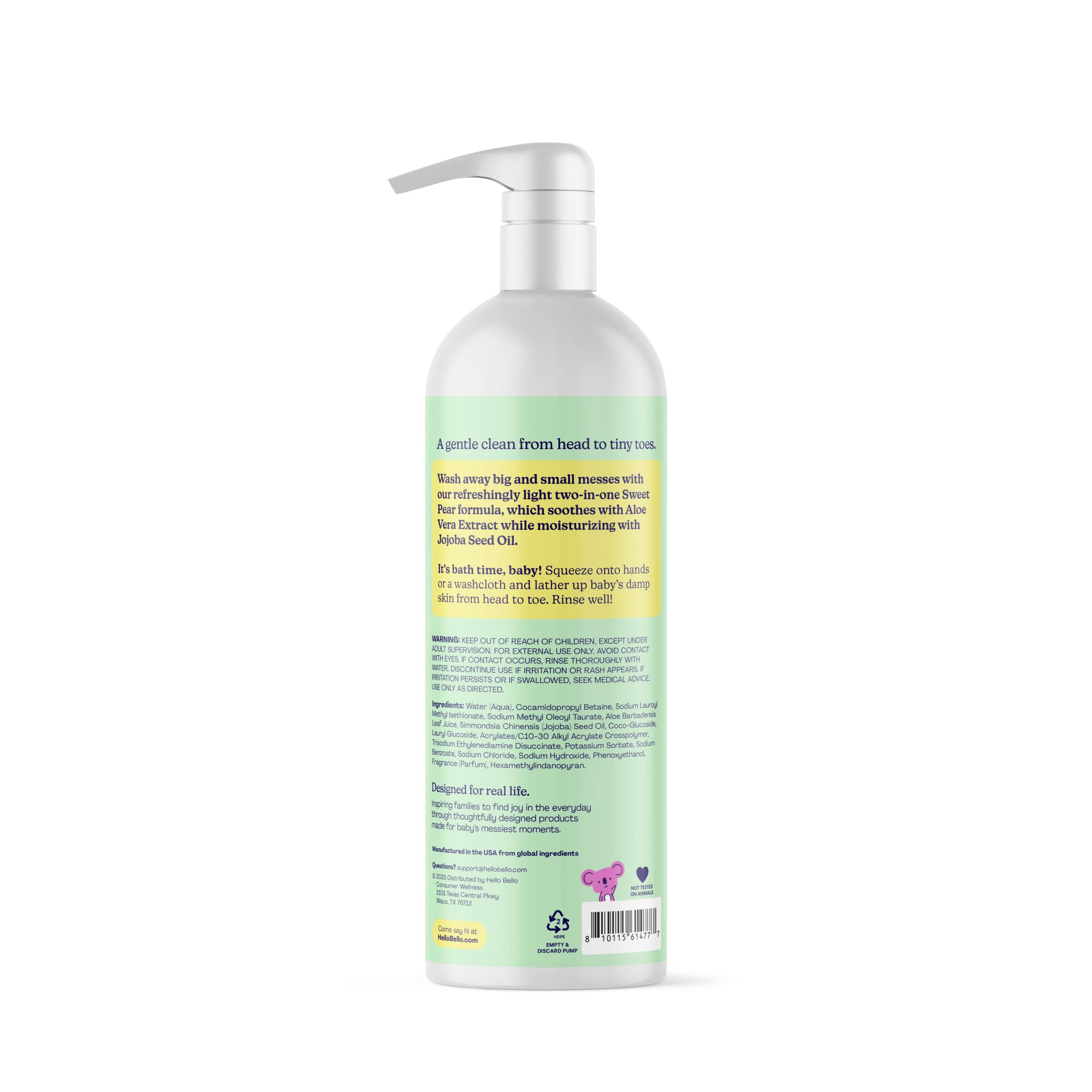Hello Bello Sweet Pear lather applied during bath time for a soothing experience