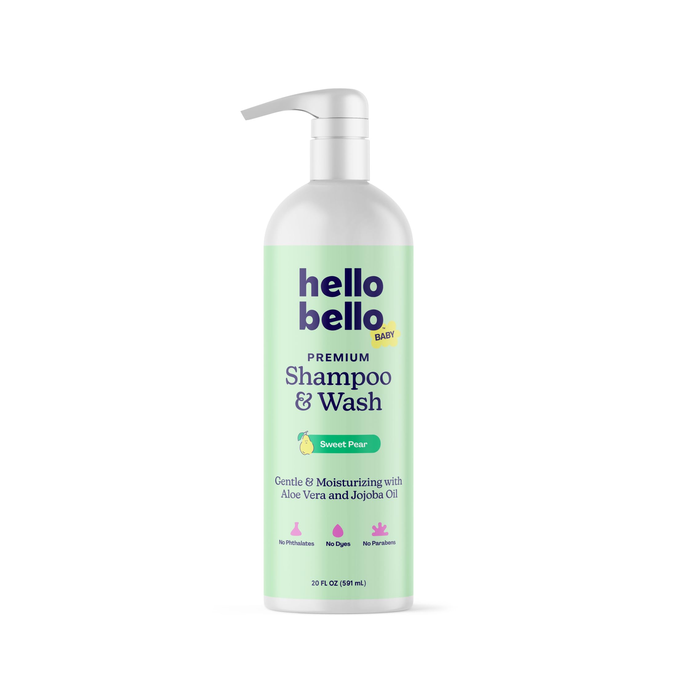Hello Bello Sweet Pear Shampoo & Body Wash bottle delivering a gentle cleanse for sensitive baby skin
