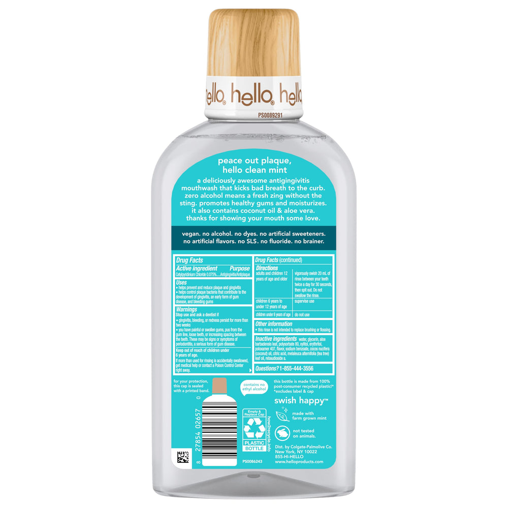 Hello Clean Mint crystal clear bottle emphasizes modern, fluoride-free packaging.
