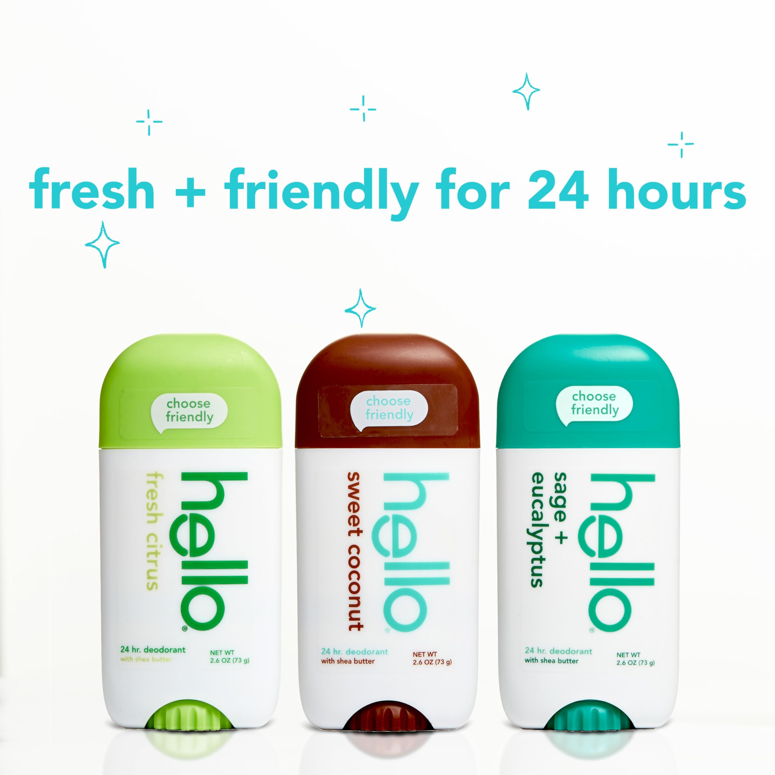 Hello deodorant variety pack Sage Eucalyptus stick provides cooling, herbal notes and underarm comfort.
